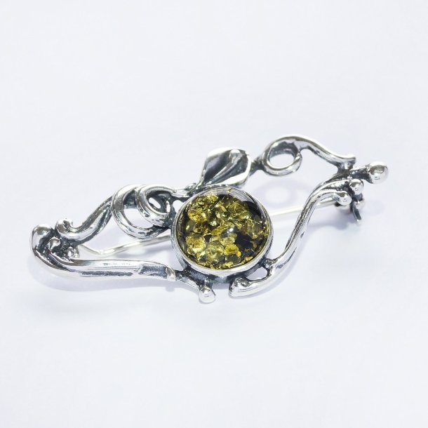 SLV BROCHE MED GRN RAV