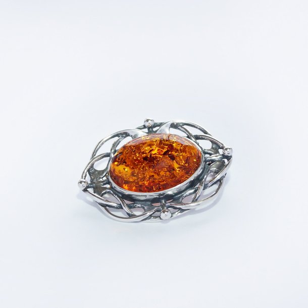 SLV BROCHE MED ORANGE/RD RAV