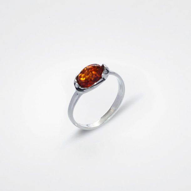 SLV RING MED COGNAC FARVET RAV